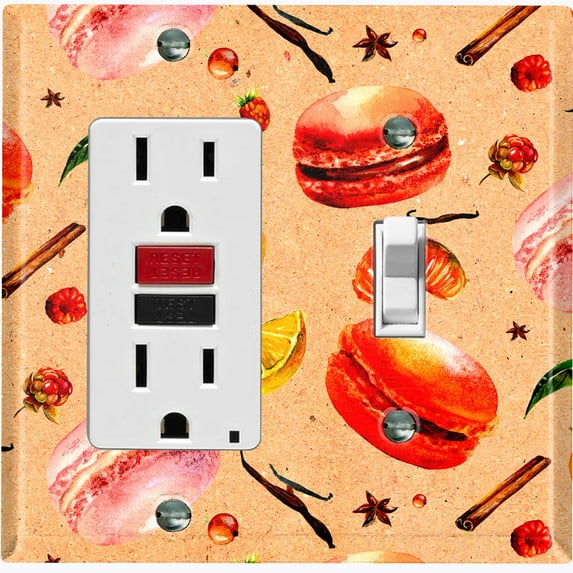 Metal Light Switch Plate Cover Orange Macaroon Fruit Croissant French Desserts CAK015
