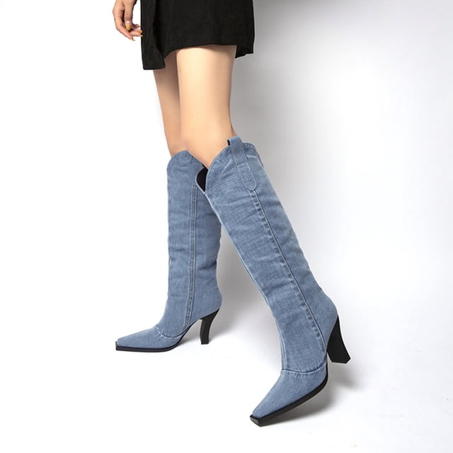 LSLJS Bottes Longues pour Femmes à Talon Épais, Bottes Mode à Bout, Bottes Élastiques Mi-Mollet pour Femmes, Bottes Hauteur Genou pour Femmes, Bottes pour Femmes