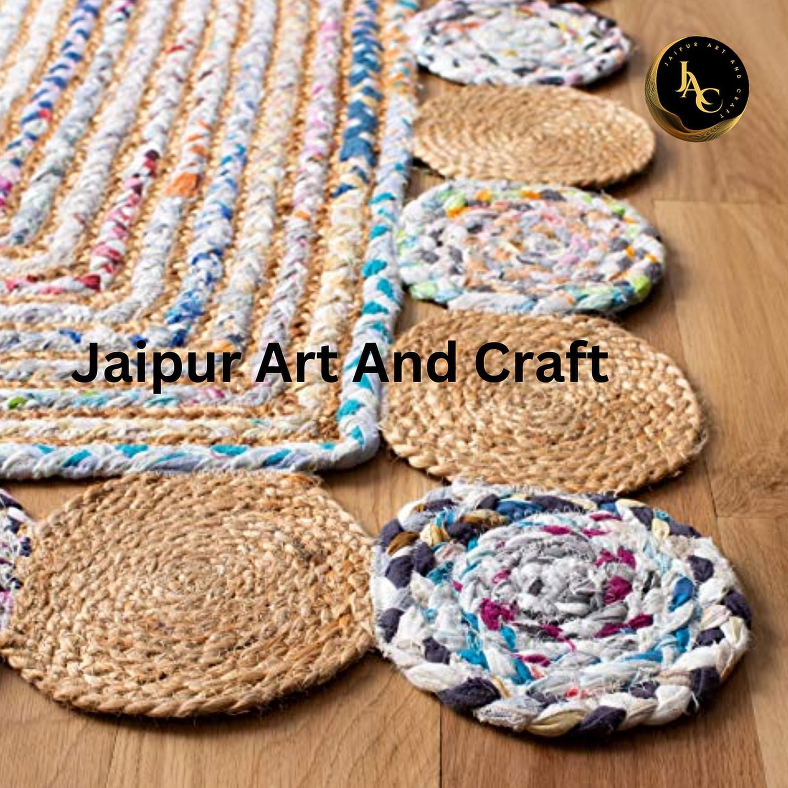 Jaipur Art And Craft Home Décor Jute and Cotton Round Handmade Reversible Carpet Braided Area Rug (4x4 Sq Ft)