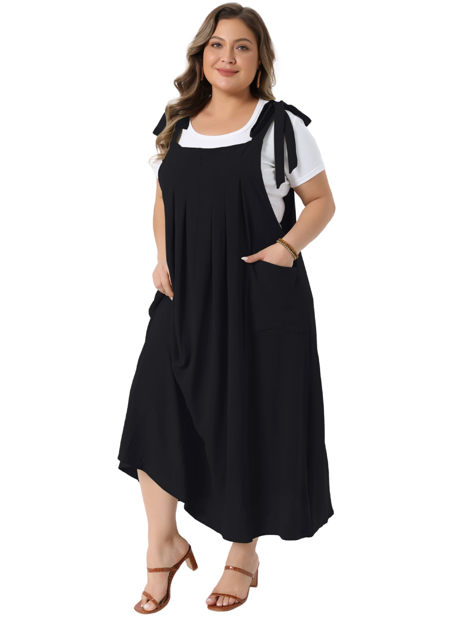 DARING DIVA Women's Plus Pinafore Dress with Pockets Overall Dress 3X Black