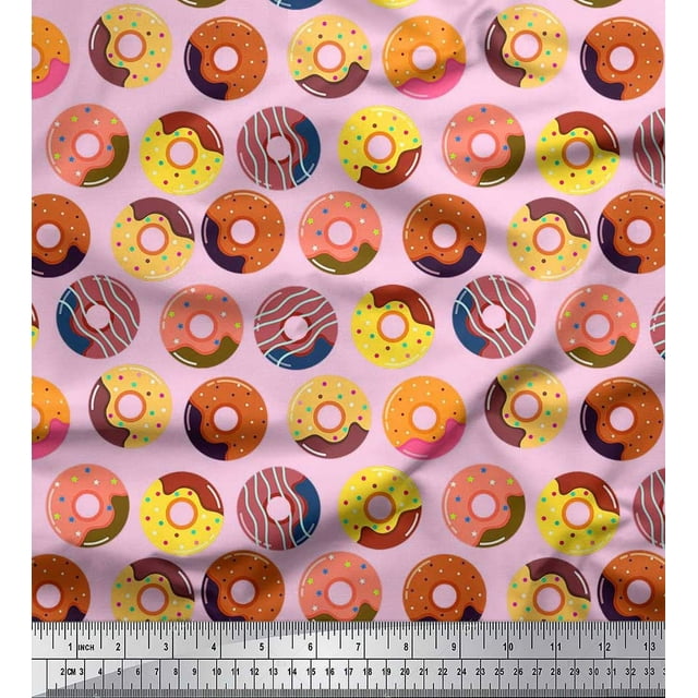 Soimoi Modal Satin Fabric Donuts Food Printed Fabric 1 Yard 42 Inch Wide