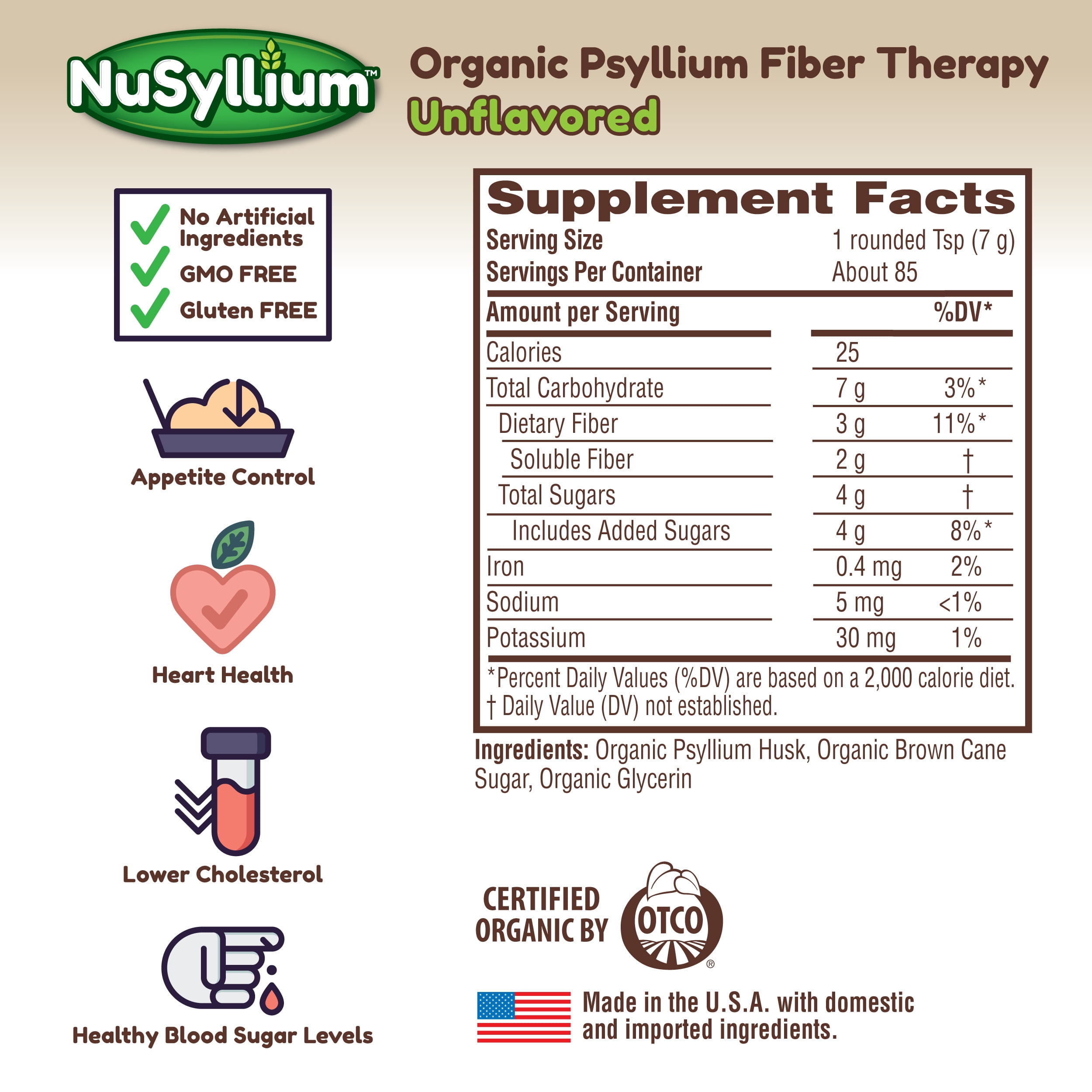 Nusyllium Organic Psyllium Husk Powder, Unflavored, Non-GMO, Gluten-Free, 21oz, 85 Servings