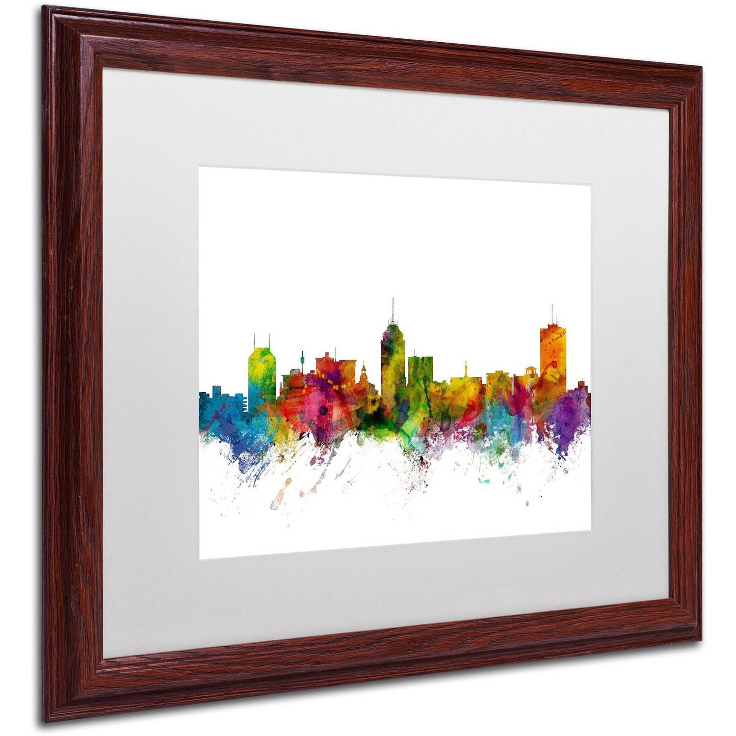 Trademark Fine Art 'Fresno California Skyline' Canvas Art by Michael Tompsett, White Matte, Wood Frame