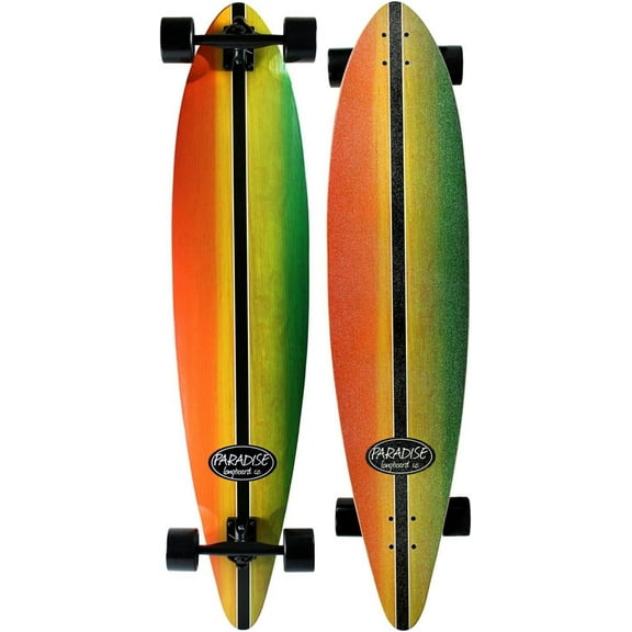 Paradise Longboard Pintail Complete Cruiser Skateboard, Rasta Stain, 10" x 46"