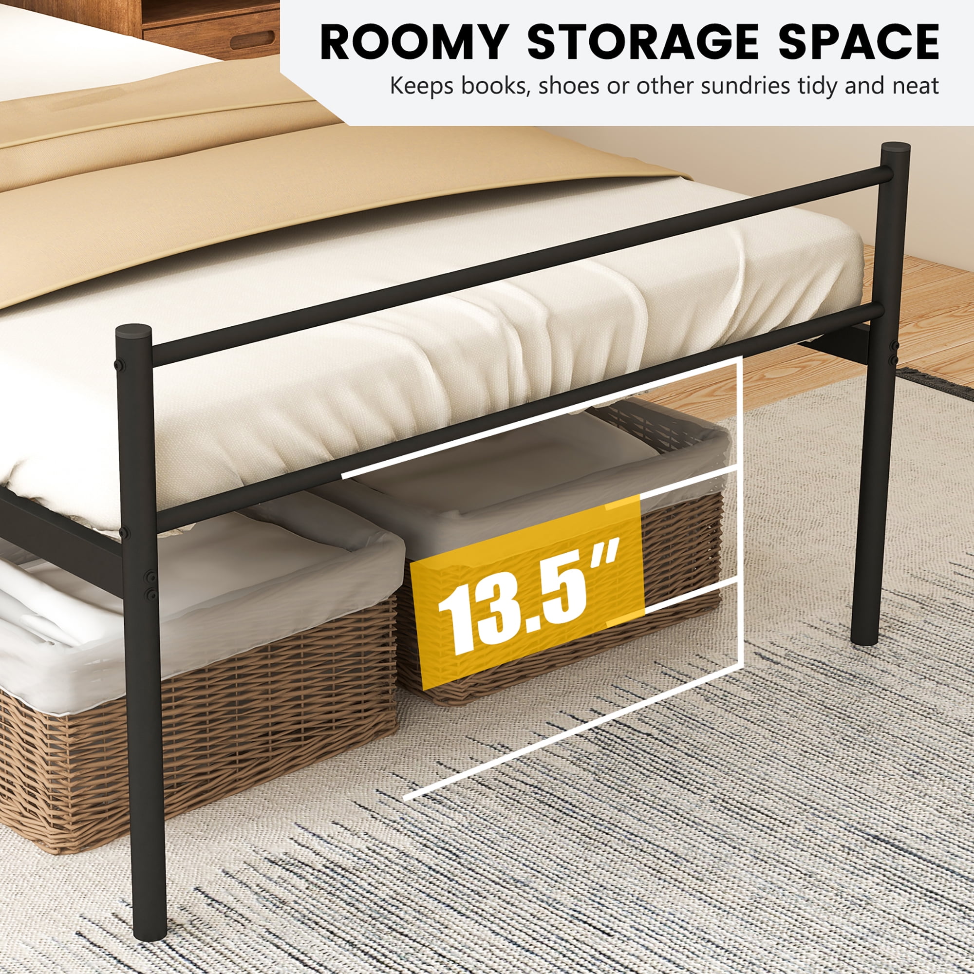 Costway Twin Metal Bed Frame Mattress Foundation No Box Spring Needed Black