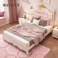 thumbnail image 2 of Nordic Modern Pink Children's Bed For Girl With Solid Wood Frame Loft Princess Bed 1.2m 1.5m Children's Room Furniture Set My Lux Decor Round, 2 of 14