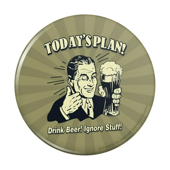 Today's Plan Drink Beer Ignore Stuff Funny Humor Pinback Button Pin