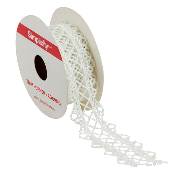 Simplicity Trim, White 1 1/4 inch Double Edge Loop Lattice Trim Great for Apparel, Home Decorating, and Crafts, 2 Yards, 1 Each
