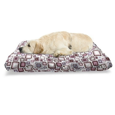 Geometric Pet Bed, Big Small Squares Retro Pattern Geometric Design, Chew Resistant Pad for Dogs and Cats Cushion with Removable Cover, 24" x 39", Brown Purple Grey, by Ambesonne