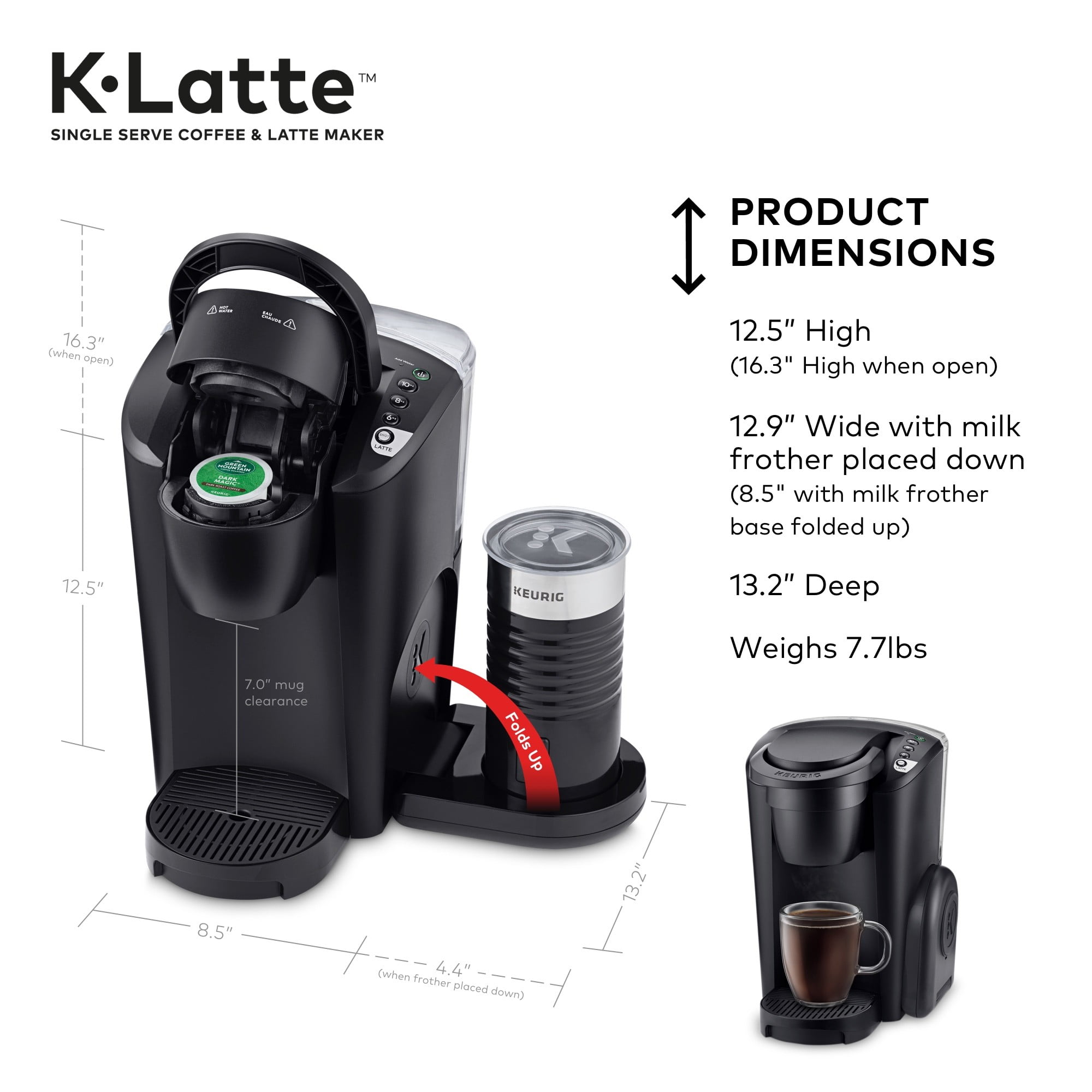 Keurig K-Latte Single Serve K-Cup Coffee and Latte Maker Comes with Milk Frother Compatible with All Keurig K-Cup Pods Matte Black