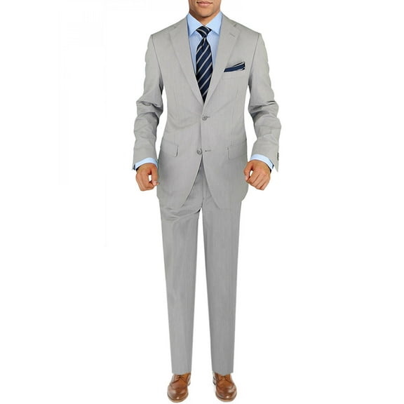 Mens Side Vent 2-piece Silver Gray Cotton Trim Fit Suit DTI
