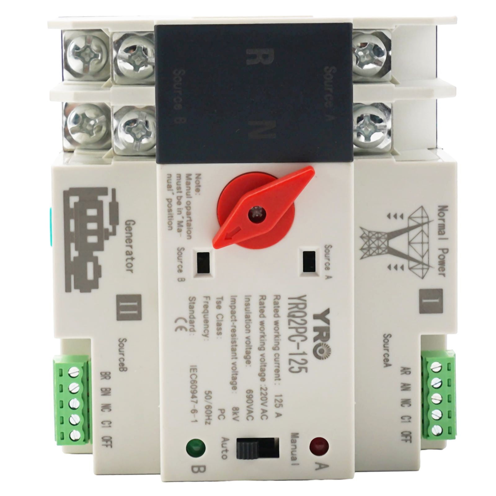 2P 125A Dual Power Automatic Transfer Switch Fit Generator Changeover Switch