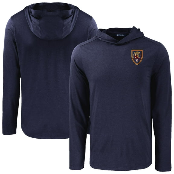 Men's-Cutter & Buck  Navy Real Salt Lake Coastline Epic Comfort Eco Long Sleeve Recycled Hooded Shirt