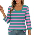 thumbnail image 6 of hotojiny T Shirts for Women Spring Fashion Striped Crew Neck Casual Tops Summer Soft 3/4 Sleeve Loose Tees Clothes, 6 of 7