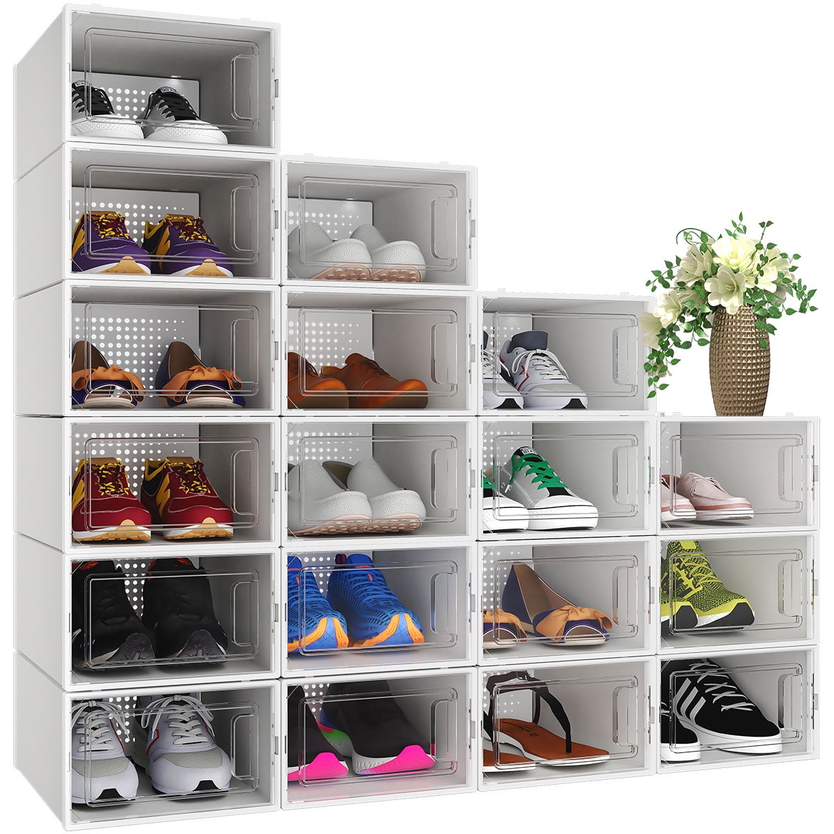 DWVO Shoe Closet Storage Box Transparent Stackable Sneaker Cube Organizer Thickened Plastic