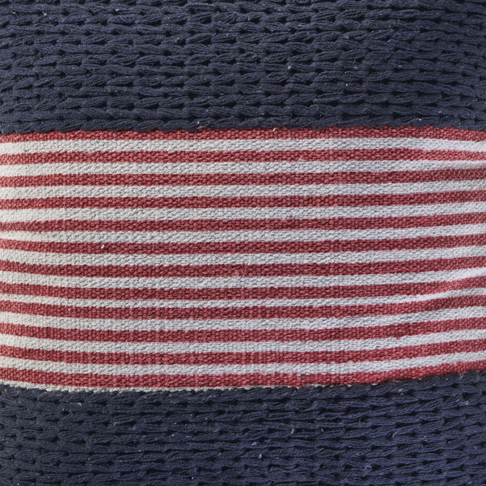 Ox Bay 20" x 20" Hand-Woven Blue/ Red Stripe Cotton Blend Pillow Cover