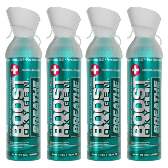 Boost Oxygen Menthol Supplemental Portable Oxygen Canisters, 10 L, 4 Pack