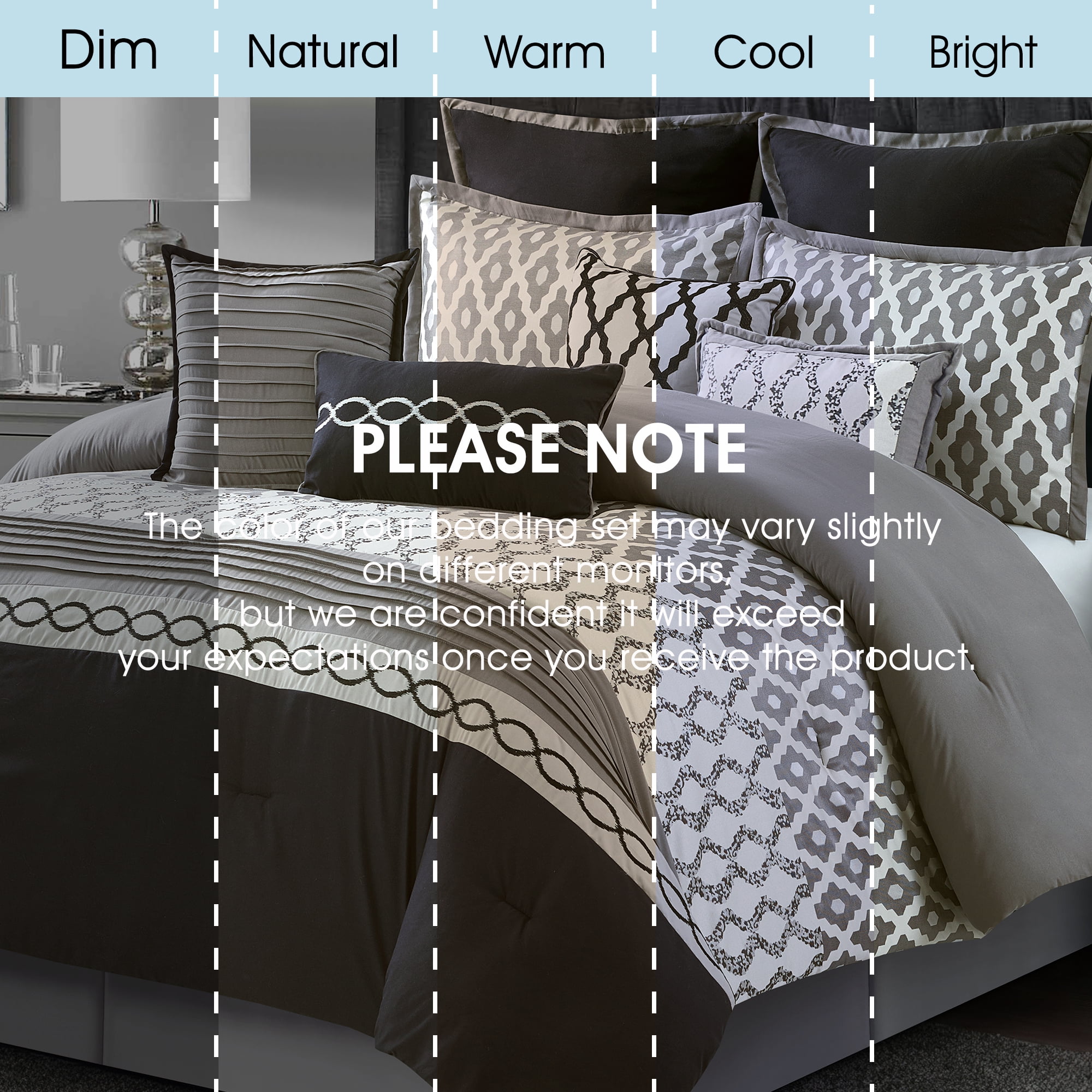Lanco Geometirc California King Black Comforter Set, 10 Piece, Jacquard Bedding Comforters & Sets, Bedskirt, Pillows & Shams, Ultra-Soft