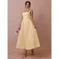 thumbnail image 6 of Elegant Yellow Sleeveless Square Neck A-Line Midi Dress With Ruched Waist, 6 of 16