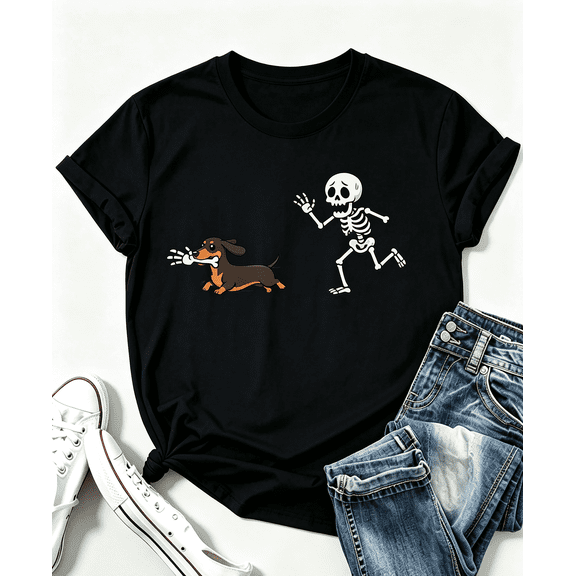 Retro Dachshund Skeleton Hand T-Shirt