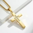 thumbnail image 2 of PAMTIER Men's Stainless Steel Glossy Simple Religion Belief Church Prayer Cross Zircon Inlay Amulet Pendant Necklace Statement Gold No Chain, 2 of 4