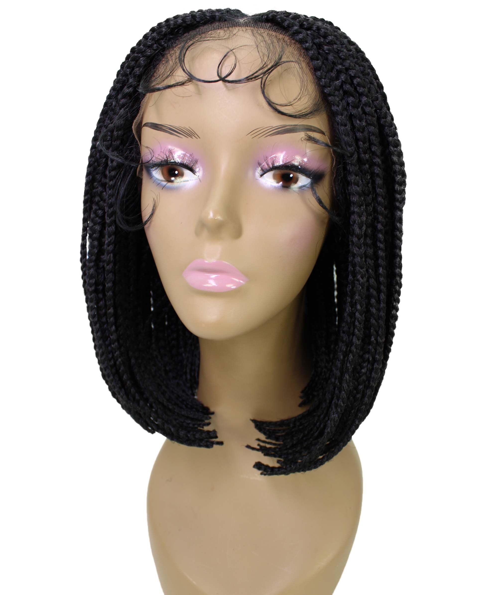 LUXLUXE Tiara Straight Braided 12 in Long 4X4 Hand Tied Lace Braid Braided Wig, Beauty Heat Resistant Fiber, Black Color