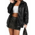 thumbnail image 2 of Leather Jacket Women Faux Oversized Motorcycle Coats 2025 Fall Fashion Outfits Winter Clothes Black S, 2 of 7
