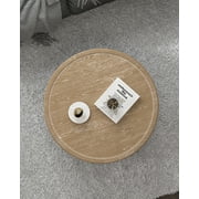 Bestco 30in Round French Country Coffee Table, Farmhouse Coffee Table, Distressed Wood Tray Top Vintage Coffee Table with Storage Shelf, Beige