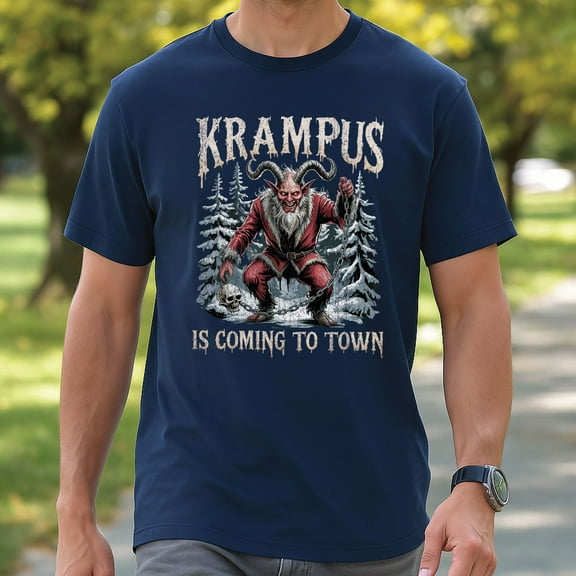 Krampus Is Coming To Town T-Shirt – Gothic Horror Christmas Shirt, Scary Santa Holiday Tee, Dark Metal Xmas Gift for Him