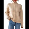 thumbnail image 3 of Suéteres de Otoño para Mujer, Jersey de Punto Acanalado de Larga, Holgado, con Cuello Alto, Ligero y Casual Albaricoque M, 3 of 10