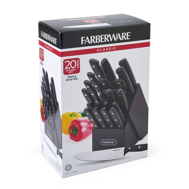 Farberware 20-Piece Triple Riveted Cutlery Knife Block Set with