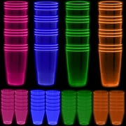 Neon Party Cups 96 Pack 48 Soft 18 OZ Beer Cups and 48 Hard plastic 1 OZ Shot Glasses UV Reactive Blacklight Colors... by HeroFiber