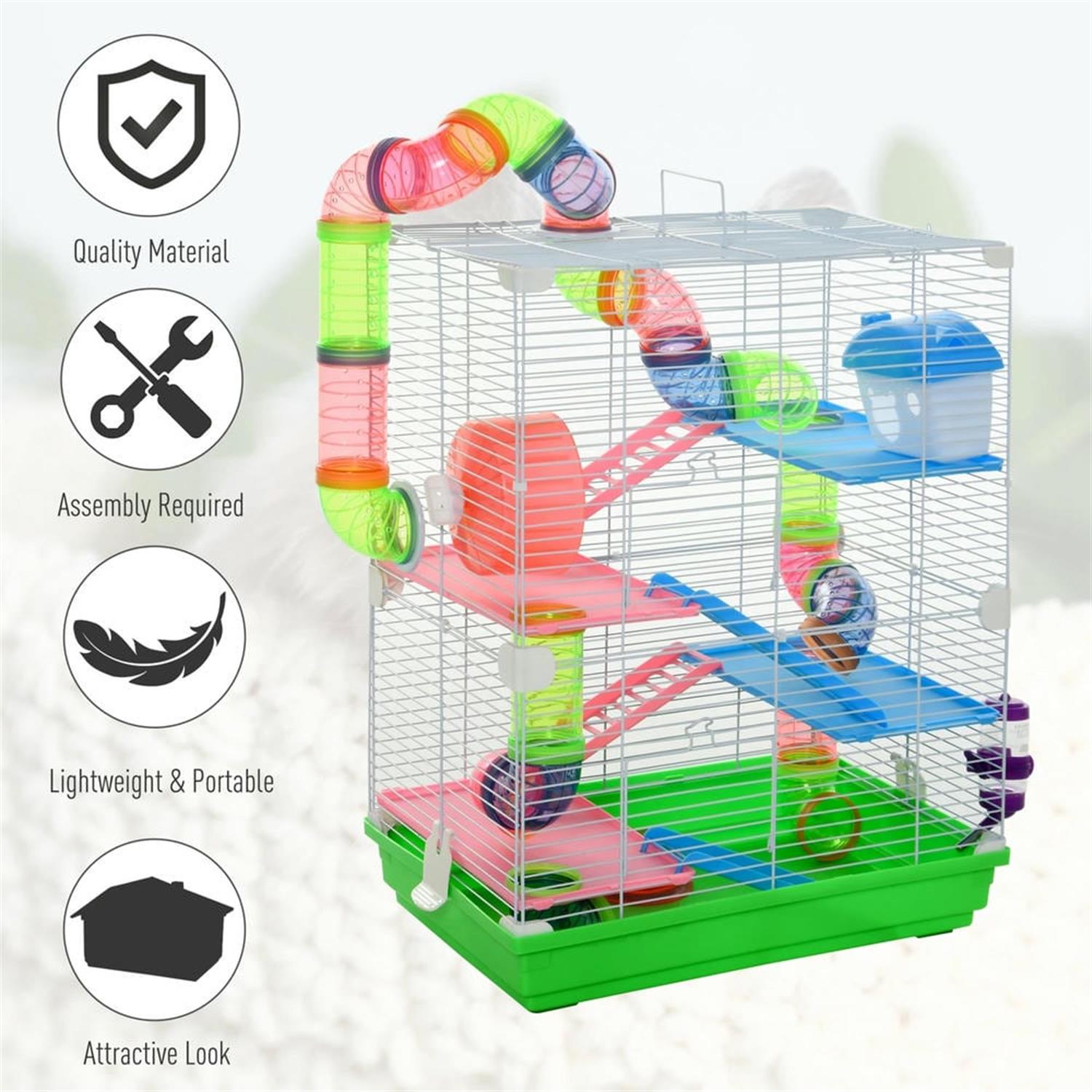 resenkos 18" Hamster Cage, Gerbil Cage with Exercise Wheels Tube for Small Hamsters, 5 Tiers Small Animal Habitats Portable Travel Carrier, Green