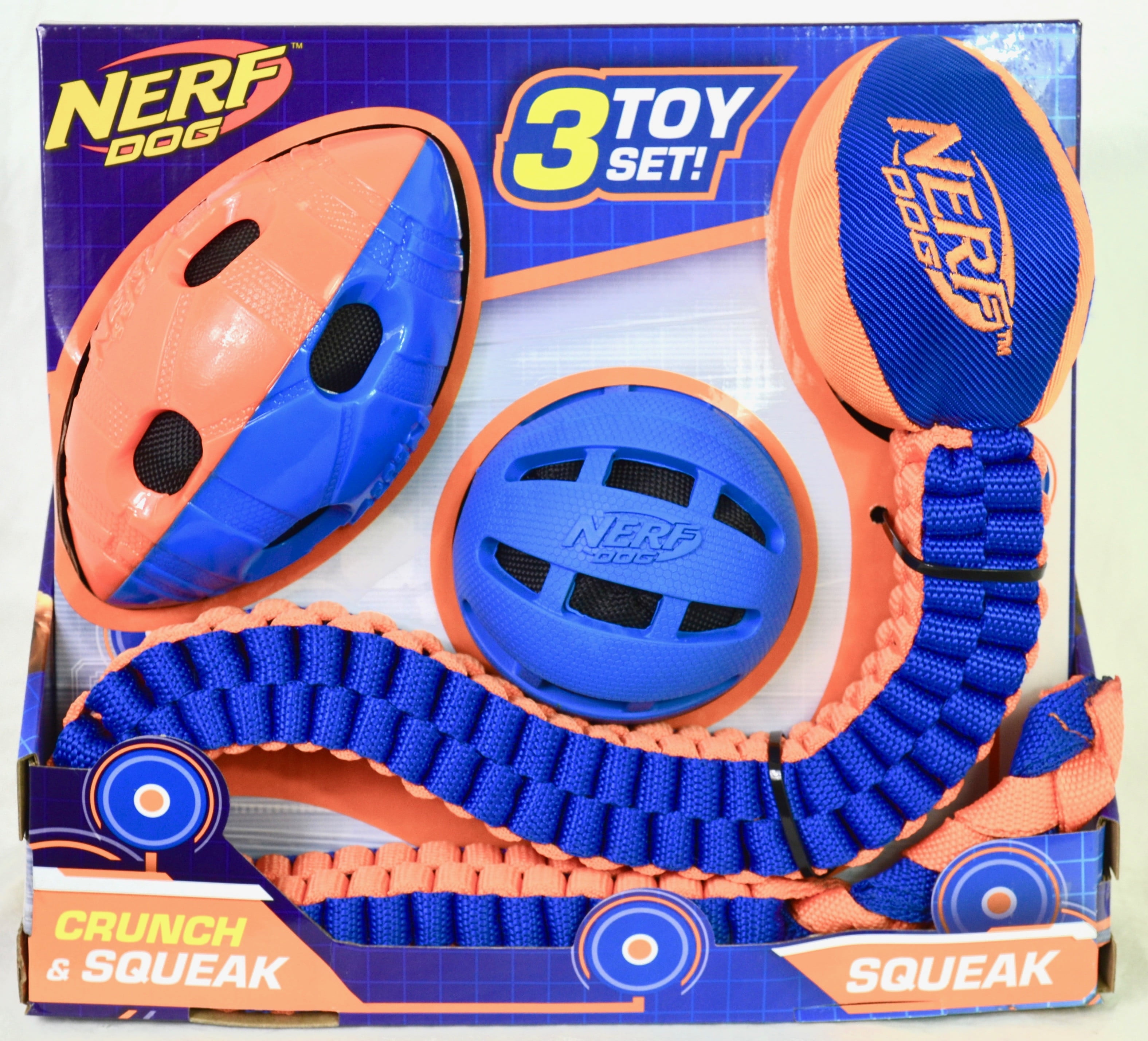 Nerf Dog 3 Toy SetCrunch & Squeak Ball/Football (Squeak/Tuff/Tug