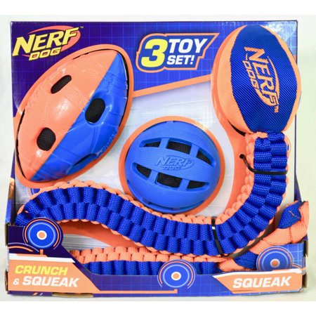 Nerf Dog 3 Toy Set-Crunch & Squeak Ball/Football (Squeak/Tuff/Tug) | Walmart Canada