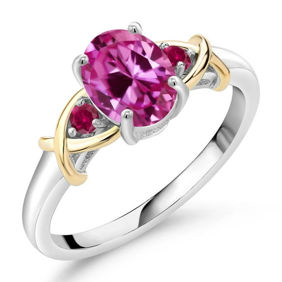 Gem Stone King 1.75 Ct Pink Created Sapphire Red Created Ruby 925 Silver and 10K Yellow Gold Ring (Size 5)
