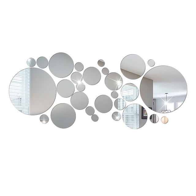 Decoración del hogar Círculo redondo Espejo Adhesivo de pared Acrílico Estéreo Espejo Adhesivo de pared Plata Paquete de 32 ShuxiuWang 8390611609382