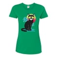 thumbnail image 2 of Cool California Beach Kitten Silhouette Sun Cat | Womens Cat Lover Graphic T-Shirt, Kelly, X-Large, 2 of 4