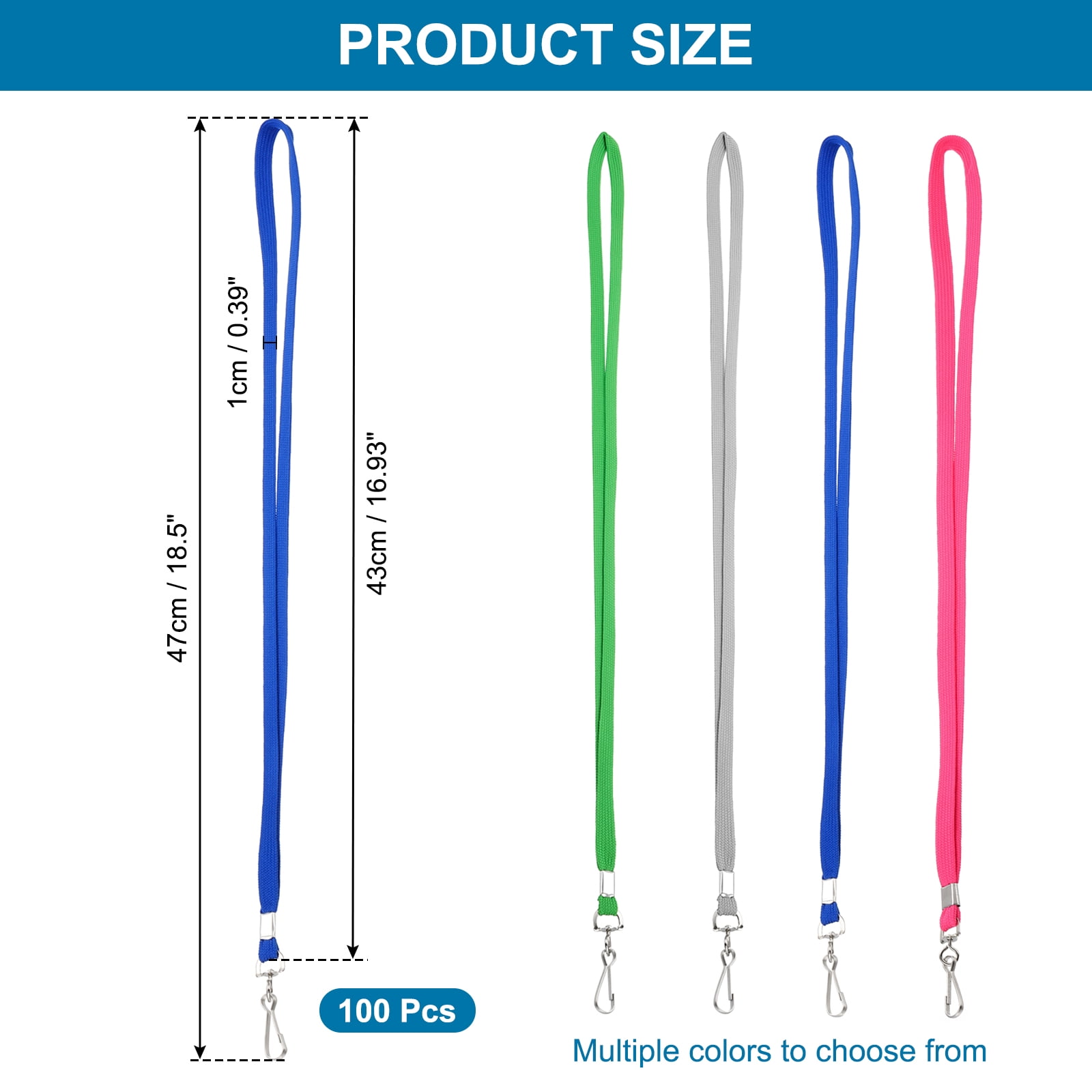 Uxcell 47cm Lanyards Bulk, 100Pcs Teacher Lanyards for ID Badges Keys Badge Lanyard Durable Personalized with Clip for ID Card, Blue