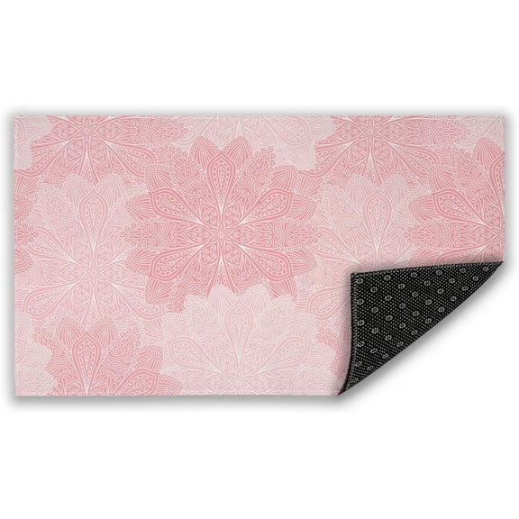 Boho Flower Front Door Mat, Pink Mandala 30"x17" Indoor Outdoor Welcome Mat, Anti-Slip Entryway Rug for Home Entrance, Floor, Patio Entry & Mud Room, Decor Doormat