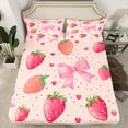 thumbnail image 2 of Manfei Girly Pink Bowknot Twin Sheet Sets for Kids, Strawberry Fruit Twin Fitted Sheet, Princess Love Heart Flat Sheet, Luxury Bedroom Decor, 3 Pieces, 2 of 7