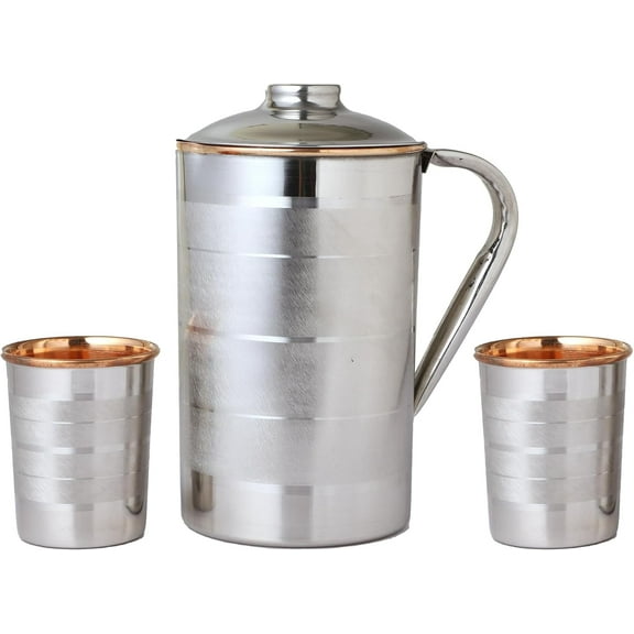 Ayurvedic Health Pitcher & Tumbler Set: Copper Infusion with Stainless Steel Durability
