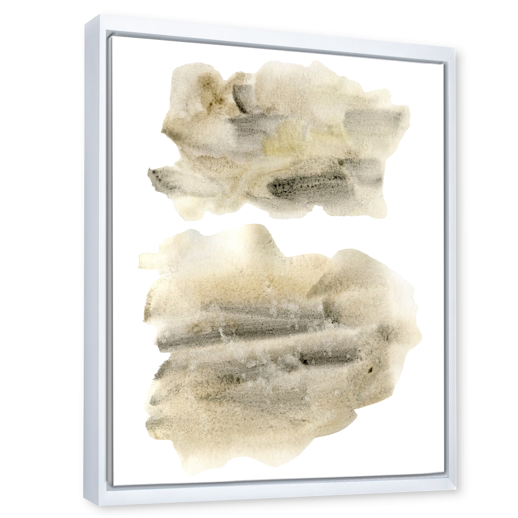 Designart 'Beige and Black Clouds' Modern Framed Canvas Wall Art Print