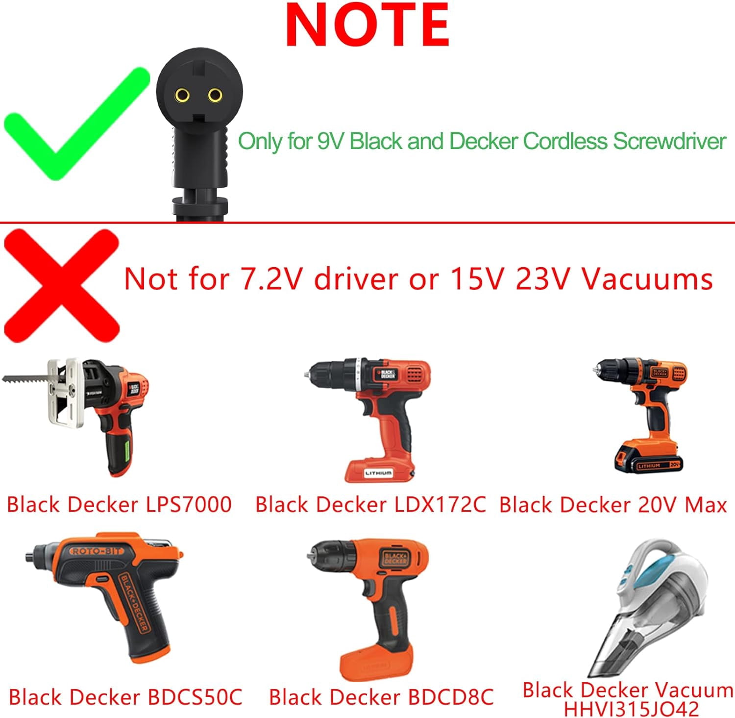 VHBW 9V for Black Decker Charger LI2000 Charger for Black and Decker Cordless Screwdriver BDSC20C BDCS40G LI3100 GSL35 for Black+Decker Charger Cord 90593303 (Not for 7.2V Driver or 15V 23V Vacuums)