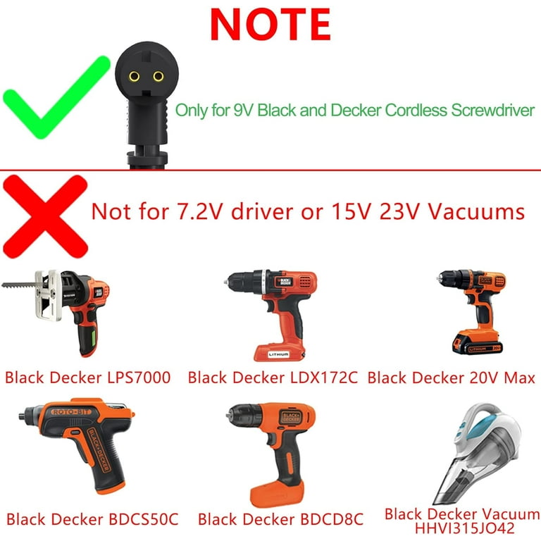 VHBW 9V for Black Decker Charger LI2000 Charger for Black and Decker Cordless Screwdriver BDSC20C BDCS40G LI3100 GSL35 for Black Decker Charger Cord