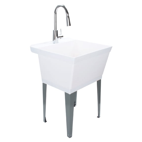 19 Gallon Laundry Sink with High Arc Chrome Pull-Down Kitchen Faucet 6503CP