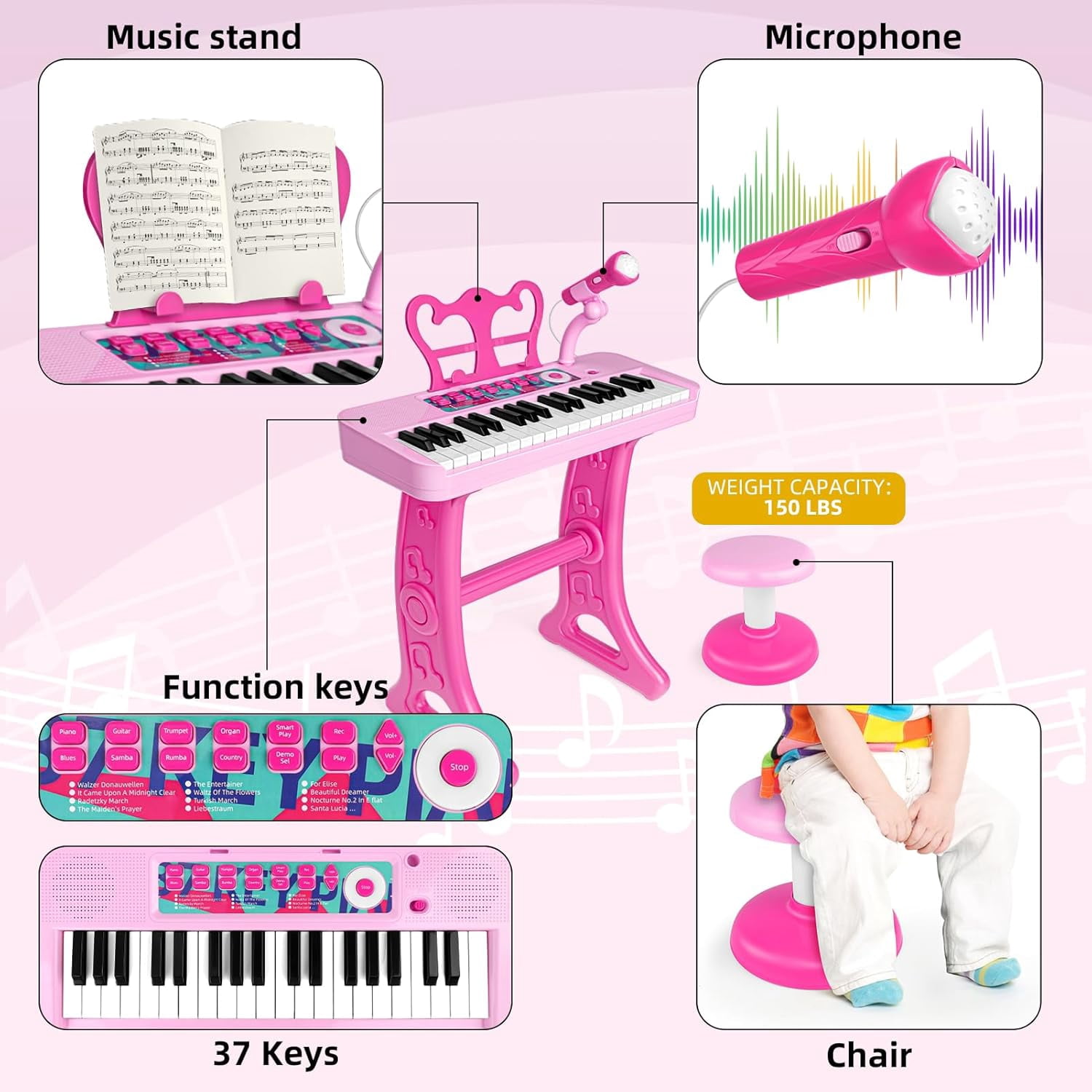 Aijohnny Keyboard Piano Toys for Kids, 37 Keys Musicial Instruments for Baby, Toddlers Birthday Gifts for 3 4 5 6 7 8 Year Old