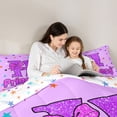thumbnail image 4 of spefrowx Purple Monogrammed Queen Comforter Set for Teens, Dreamy Princess Stars Comforter Sets Queen, Stars Reversible, 3 Pieces, 1 Comforter and 2 Pillowcases, 4 of 6