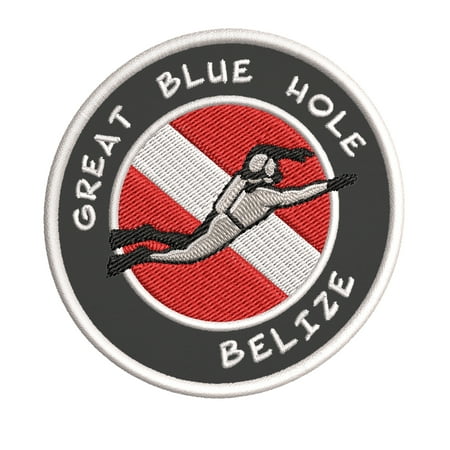 Great Blue Hole, Belize Scuba Diver Flag 3.5 Inch Iron Or Sew On Embroidered Fabric Badge Patch Ocean Beach, Salt Life Iconic