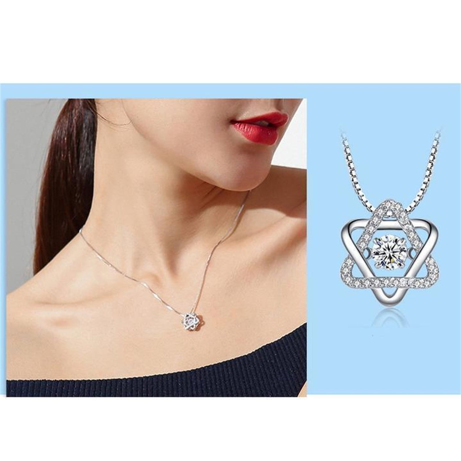 Wmkox8yii Twinkling Necklace Silver Zircon Pendant Women's